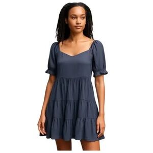 Beyond Words Puff Sleeve Tiered‎ Blue Dress